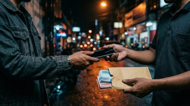 
					ILUSTRASI penipuan cod bayar pakai uang palsu.